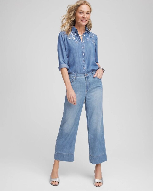 Embroidered Tencel Denim Shirt - image 2